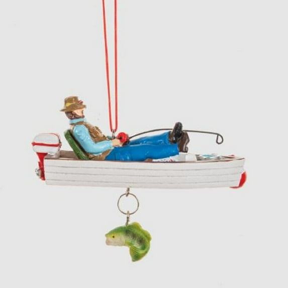 Ganz Fisherman In Boat with Fish Christmas Ornament 4.5 Inch Multicolor