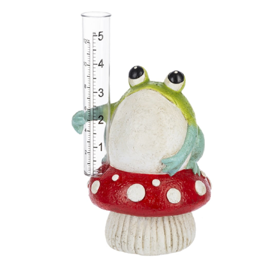 Ganz Frog on Mushroom Outdoor Garden Rain Gauge 8 Inch Multicolor