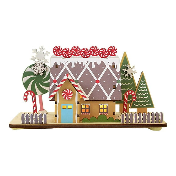 Ganz Gingerbread House (Led) - One Lit House 4.25 Inch, Wood - Peppermint Trees Mx188316 Blue