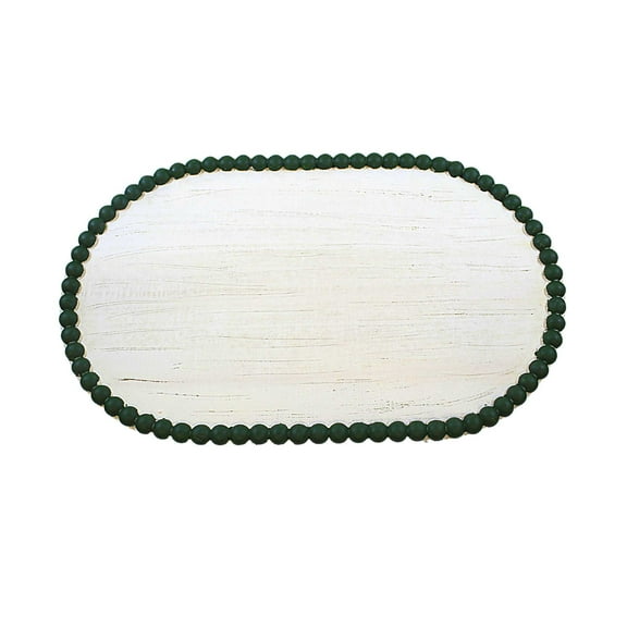 Ganz Green Beaded Edge Oval Riser Tray Med. - One Decorative Tray 9.75 Inch, Wood - Vintage Rustic Seasonal Cx181801m