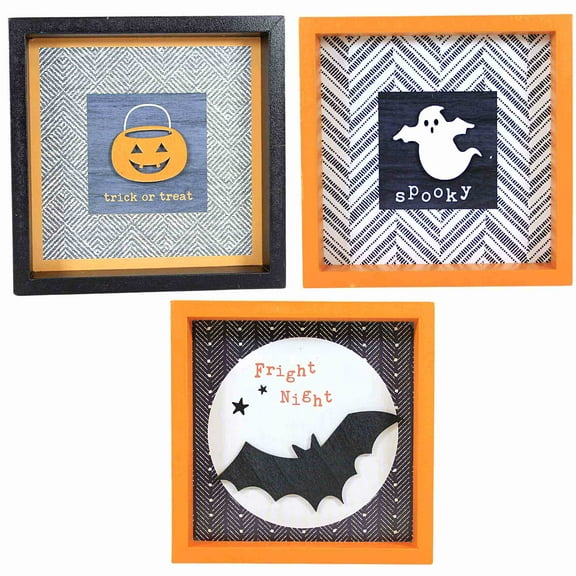 Ganz Halloween Shadow Box/Wall Decor - Three Box Signs 5.75 Inch, Wood - Pumpkin Bat Ghost En71123