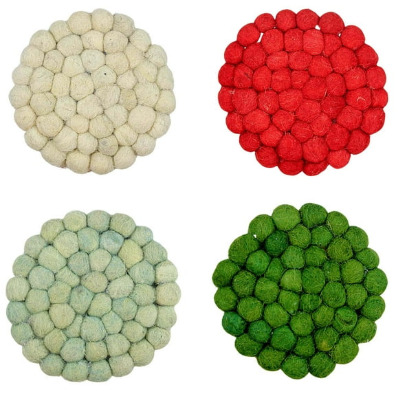 Ganz Holiday Felt Coasters - Four Coasters 4 Inch, Wool - Felt Wool Globes Midwest Cx182880