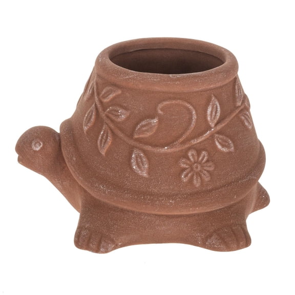 Ganz Indoor Outdoor Plant Succulent Herb Flower Pot 4.75 x 5.25 Inch Ceramic Embossed Floral Turtle