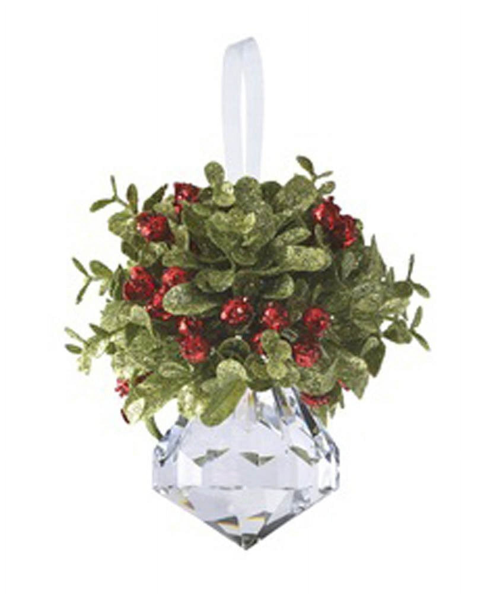 Classic Red Acrylic Mistletoe Ornament with Crystal Base