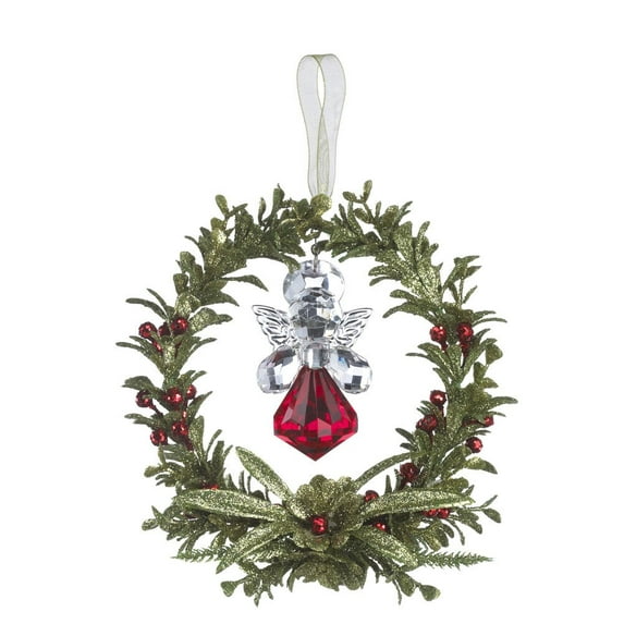Ganz Kissing Krystals Red Angel Mistletoe Wreath Hanging Home Decor, 6 X 5 inches
