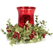 Ganz Kissing Krystals Small Mecury Glass Hurrican Tea Light Candle Holder and Mistletoe Set, Red