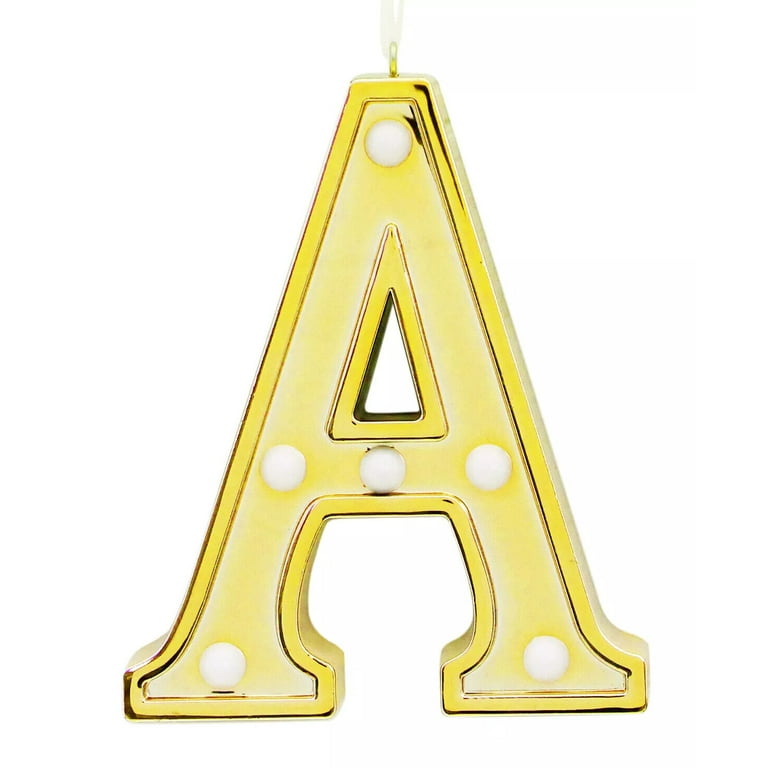 Ganz Led Light Up Marquee Initial Ornaments Letters Gold A