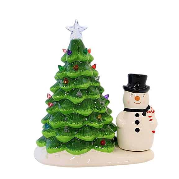 Ganz Lit Tree With Holiday Friend - One Figurine 8 Inch, Ceramic - Battery Operated Mx179980 Snowman