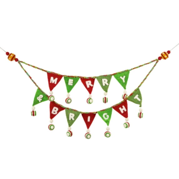 Ganz Merry & Bright Garland - One Garland 10.5 Inch, Wool - Banner Wool Flag Mx189857