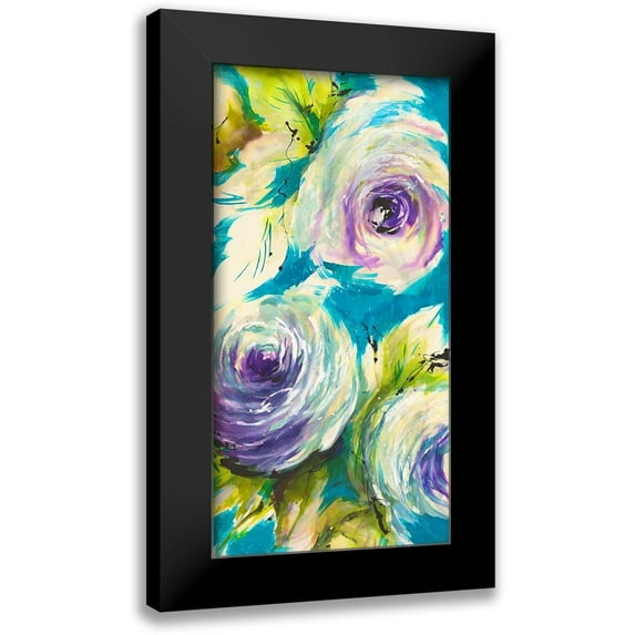 Ganz, Michael 14x24 Black Modern Framed Museum Art Print Titled - Floral ON TURQUOIS III