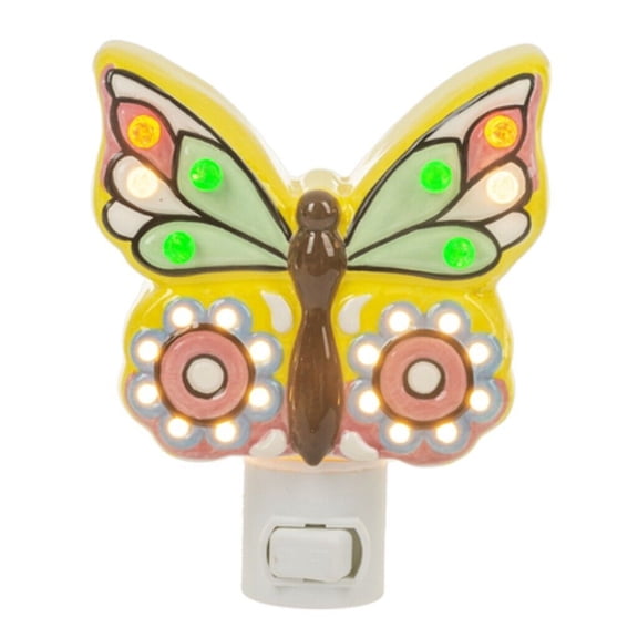 Ganz Multicolor Butterfly Ceramic Plug in Night Light 5.25 Inch