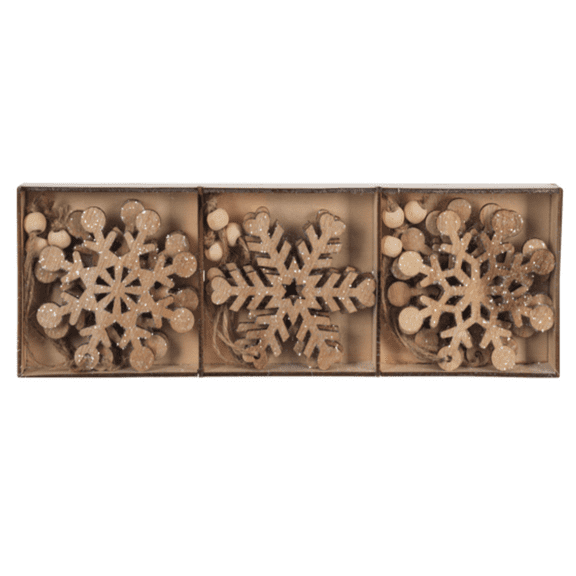 Ganz Natural Wooden Snowflake Ornament Boxed Set, 9-Piece Set, Assorted Styles