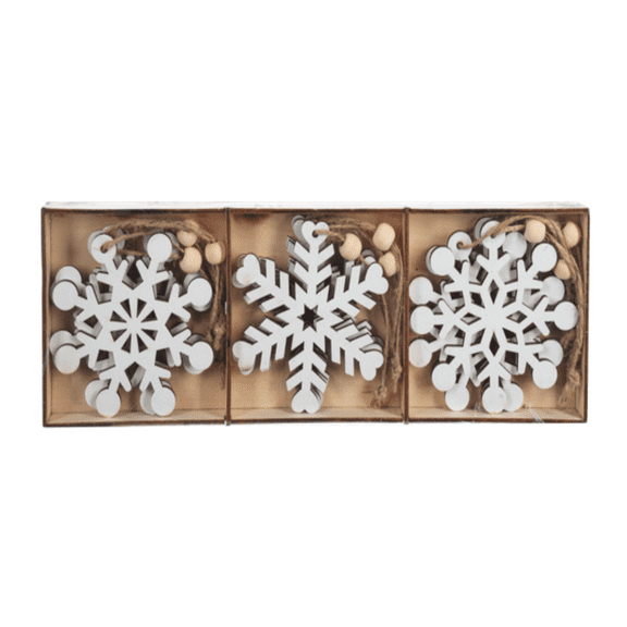 Ganz Natural Wooden Snowflake Ornament Boxed Set, Assorted Styles, White (9-Piece Set)
