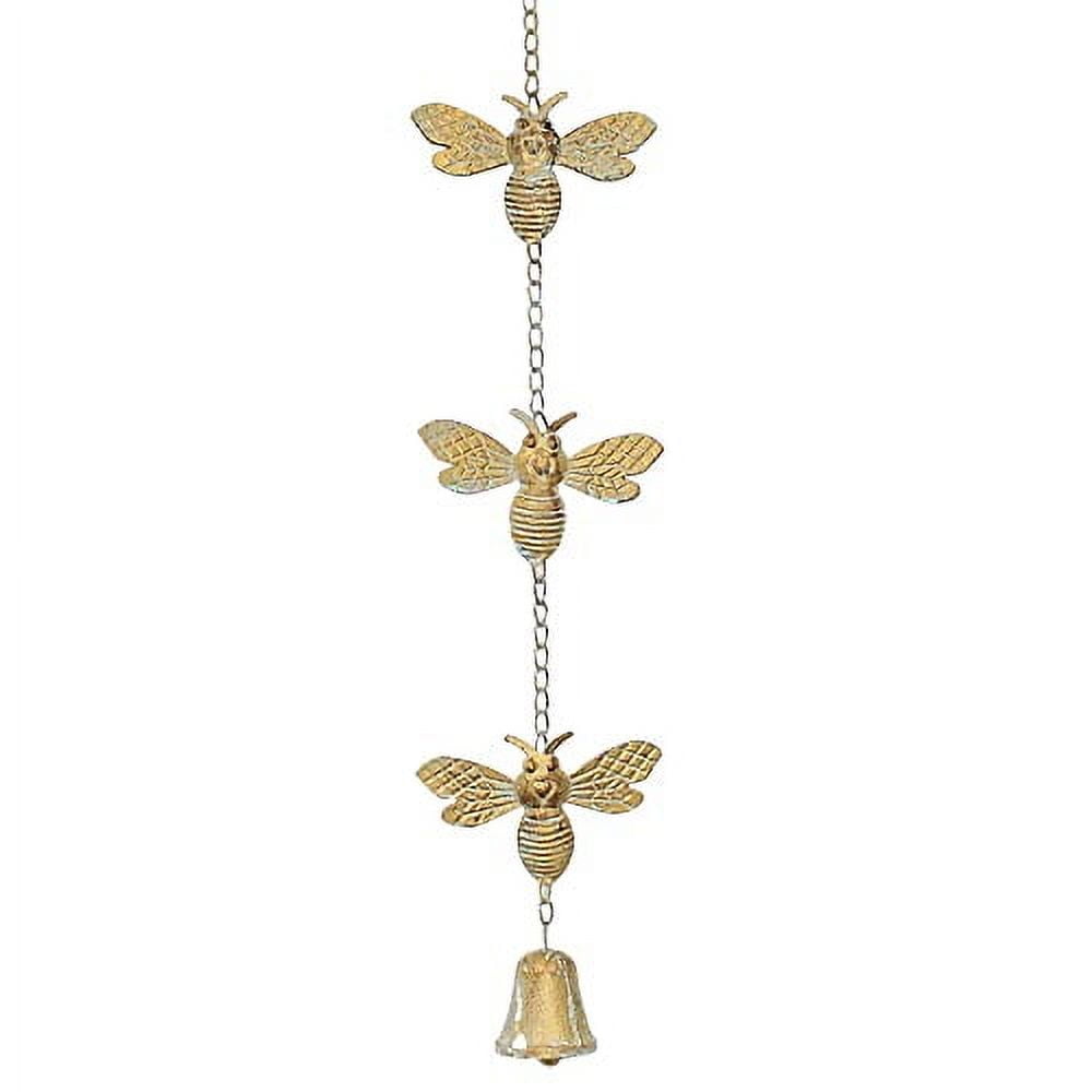 Golden Patina Metal Bee Wind Chime with Bell