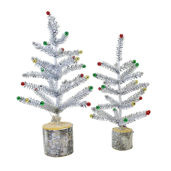 Ganz Silver Tinsel Tree Set - Two Trees 14 Inch, Plastic - Birch Tree Base Beads Mx189425