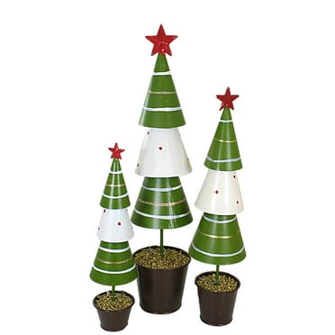 Ganz Three Tiered Metal Trees - Three Trees 14.5 Inch, Metal - Stripes Star Polka Dots Mx189342 Green