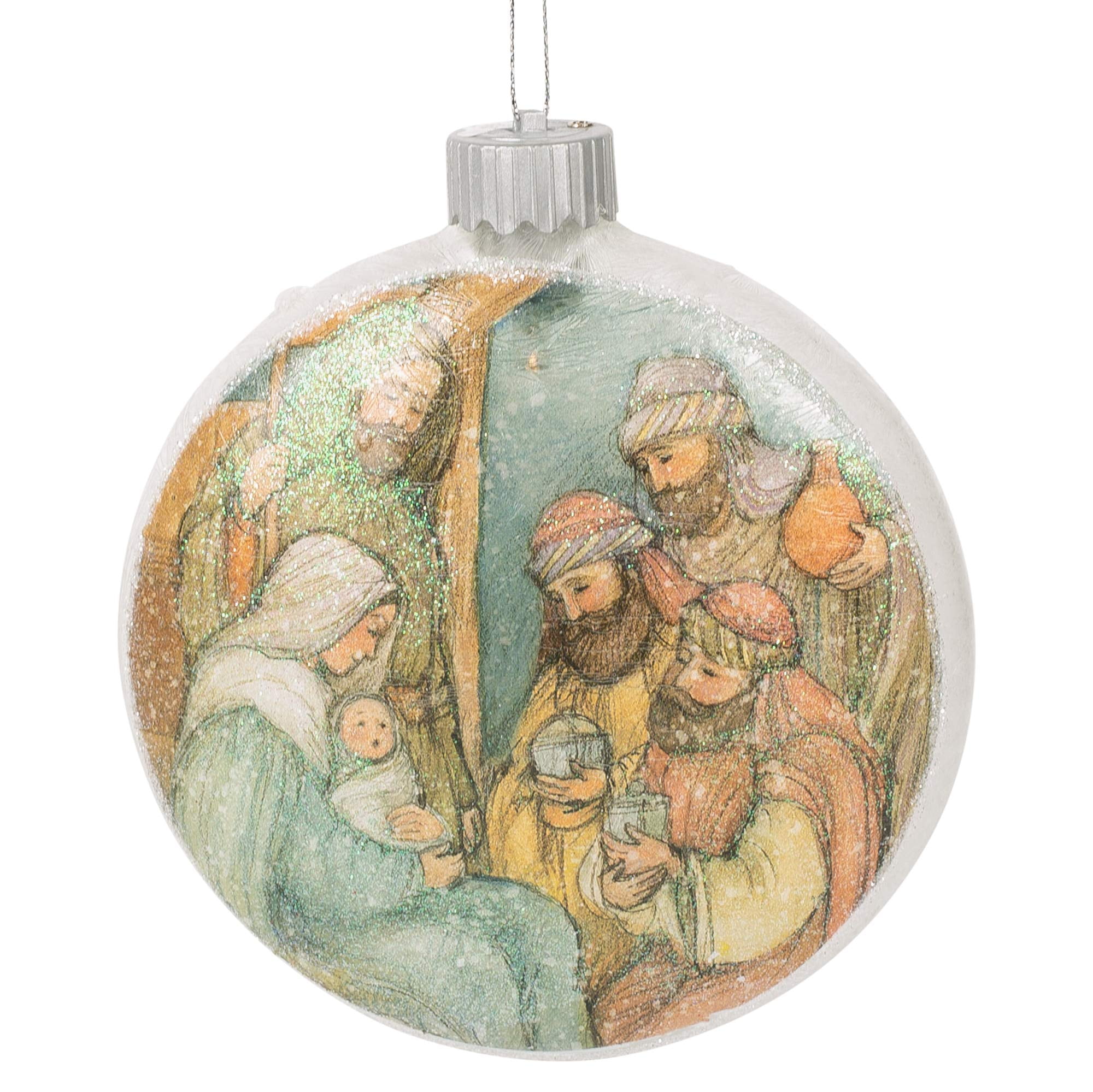 MidwestCBK Nativity Lit Glitter White 6 x 5 Acrylic Christmas