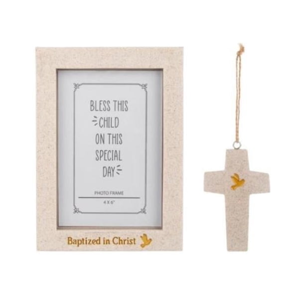 Ganz USA 711434 Baptism Written in Stone Frame & Ornament Set - 2 Piece