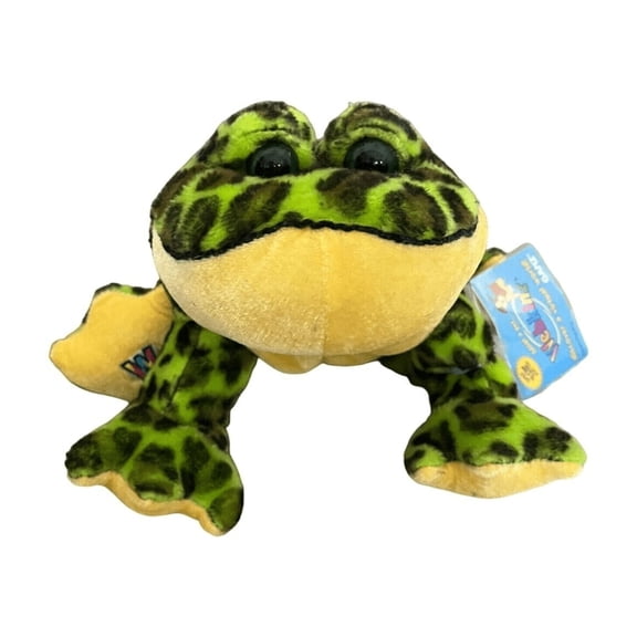 Ganz Webkinz - Bullfrog Green/Yellow Spotted Frog Plush (With Webkinz Sealed Code)(BONUS 1 WEBKINZ GIFT BAG)
