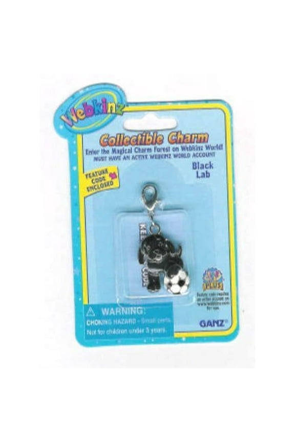 Ganz Webkinz - Collectible Charm - BLACK LAB With Soccer Ball (With Sealed Code)(BONUS 1 FUN CHOPS)