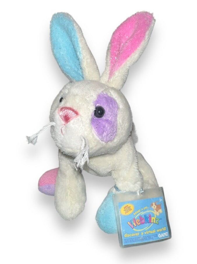 Ganz Webkinz - SHIMMER Bunny HM502 White Pink Blue Plush (NEW WITH