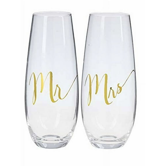 Ganz Wedding Stemless Champagne Flute Wine Glass Set of 2 (Mr & Mrs)