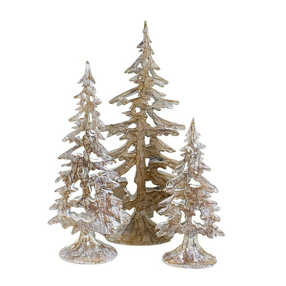 Ganz White-Washed Layered Tree Set - Three Trees 12.75 Inch, Polyresin - Carved Wood-Look Mx183636