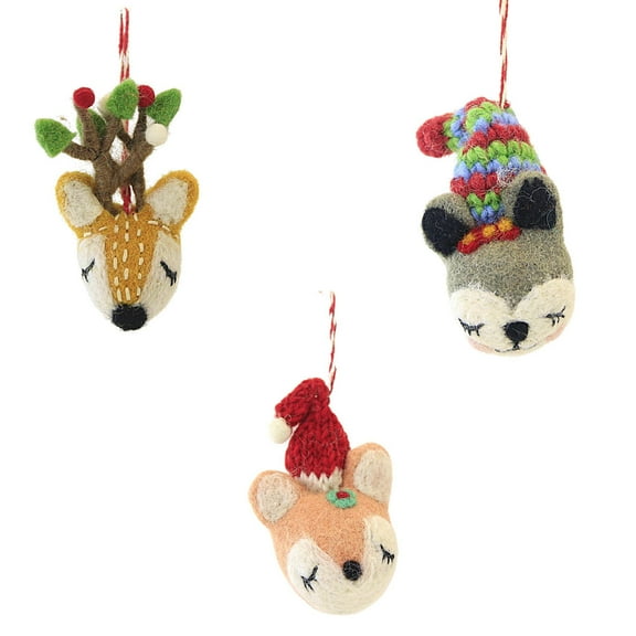 Ganz Winter Pal Ornaments - Three Ornaments 3.5 Inch, Wool - Deer Fox Christmas Mx189835