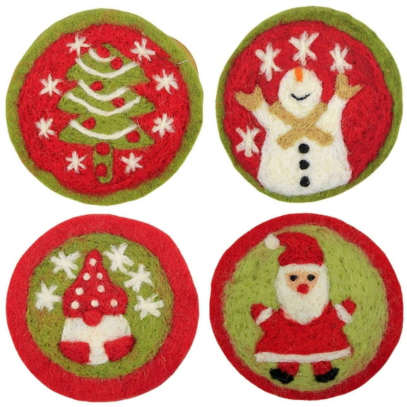 Ganz Woven Holiday Coasters - One Set Four Coasters 4 Inch, Wool - Santa Gnome Snowman Christmas Tree Mx190228