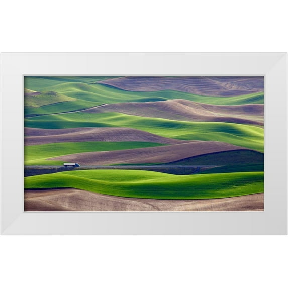 Gao, Danny 14x10 White Modern Wood Framed Museum Art Print Titled - Driving In The Wheat Field At Palouse