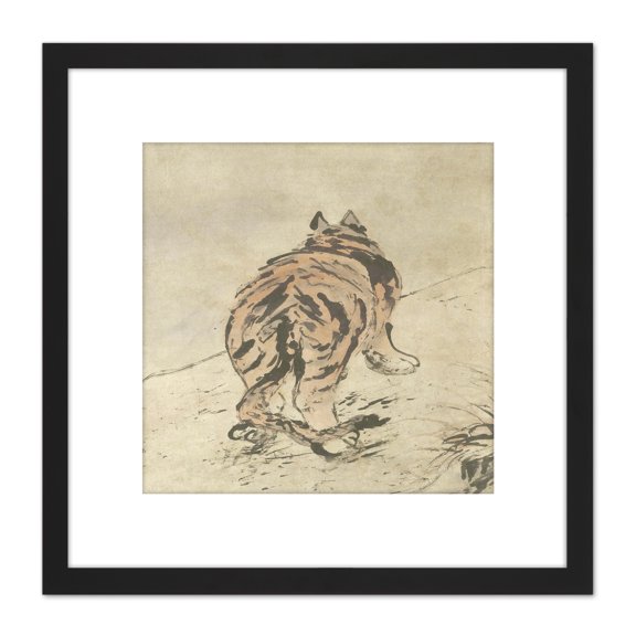 Gao Qipei Tiger Seen From The Rear Painting 8X8 Inch Square Wooden Framed Wall Art Print Picture with Mount