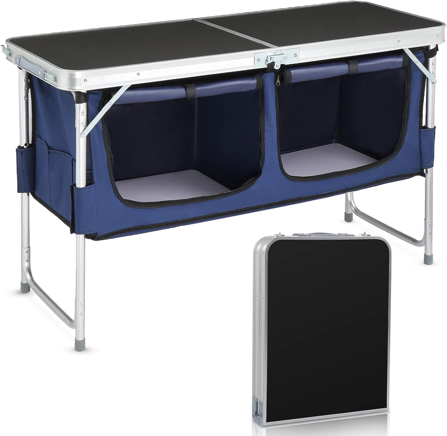 Camping Folding Table With Adjustable Legs - Portable Outdoor Picnic Table