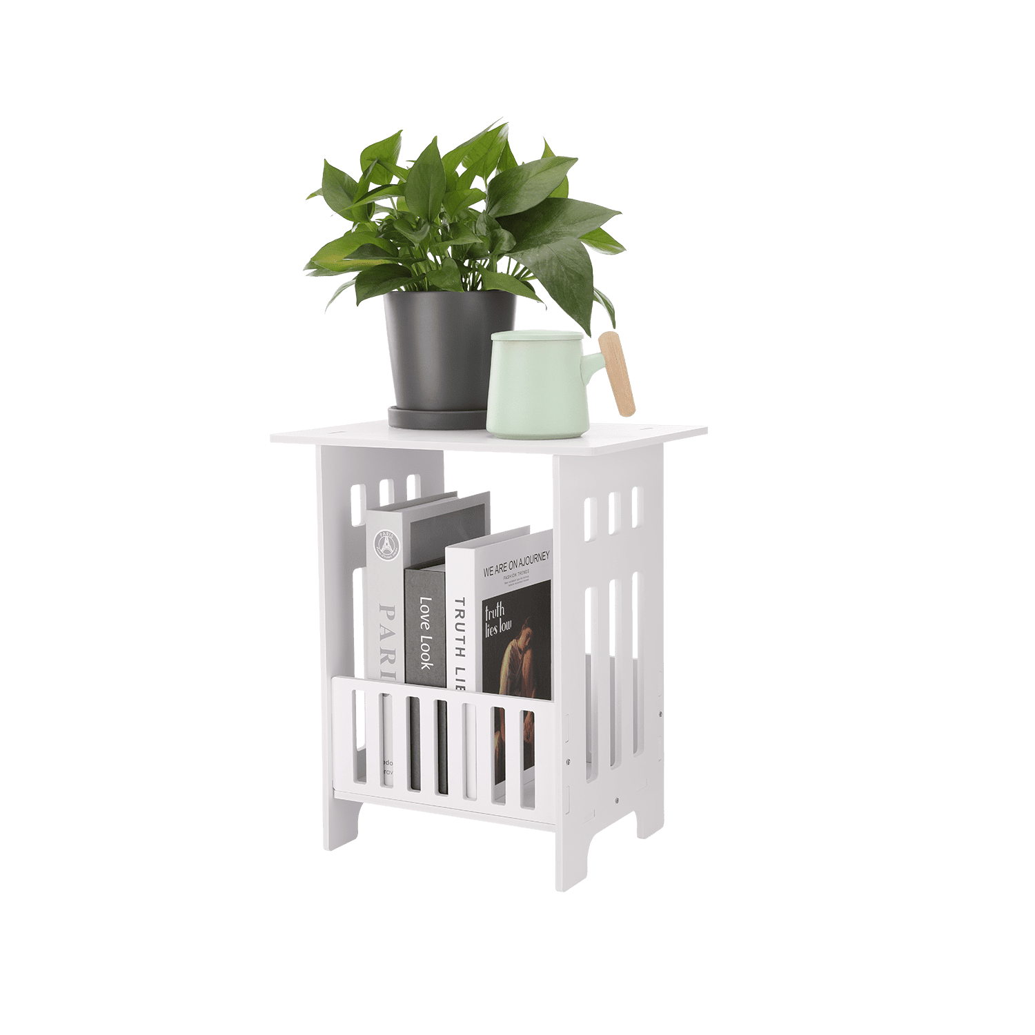 GaoJ Small White Bedside Table - PVC Storage Rack Side Table for Living ...