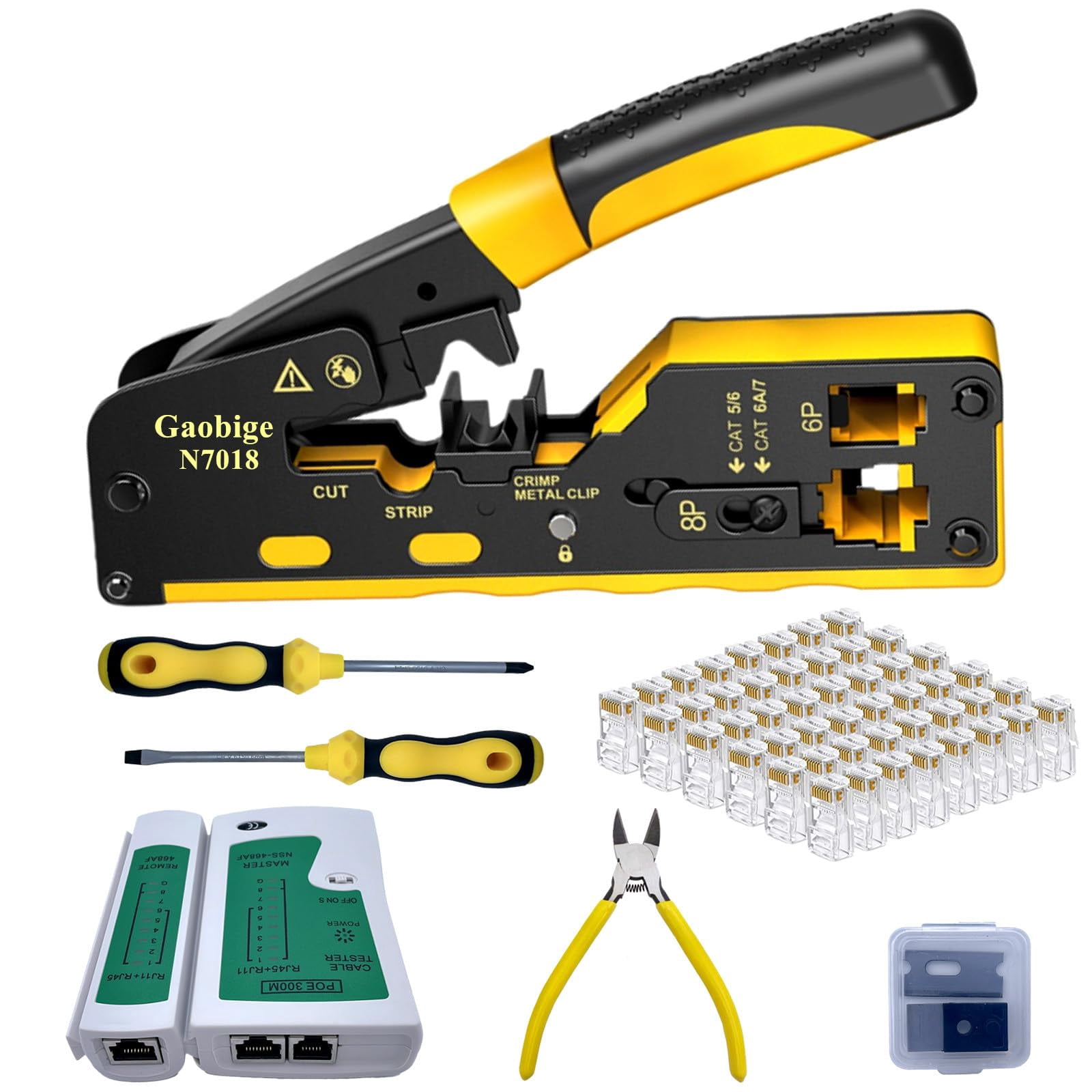 Gaobige Pass Through rj45 Crimp Tool Kit, Network Tool Kit, Cat7 Cat6A ...