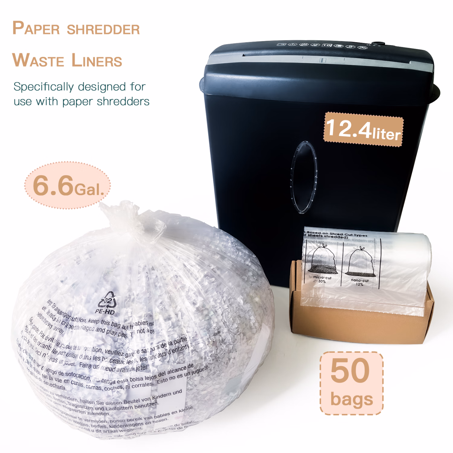 thumbnail image 1 of Gaoketop Shredder Bags 6.6 Gal (22403) 50/Pack, 1 of 10