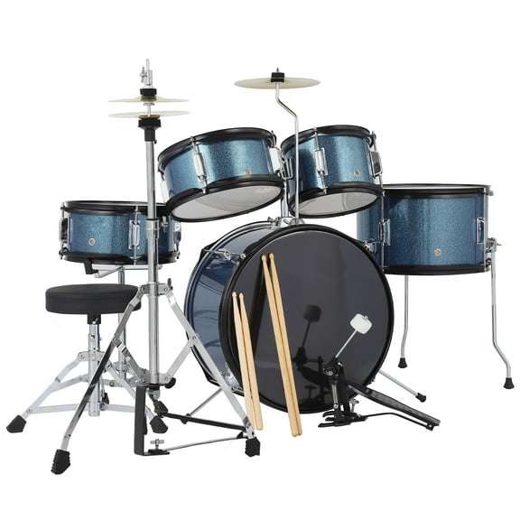 Gaomon 5-Piece Drum Set, Beginner Full Kit with Bass Drum, Snare, Toms, Cymbals, Pedal, Sticks, Stool, Complete Percussion Set for Starters (Blue)