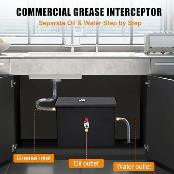 Gaomon Commercial Grease Trap, 8 lbs Stainless Steel Interceptor with Top Inlet, 4 GPM Grease Interceptor Trap for Restaurant Canteen Factory Home Kitchen