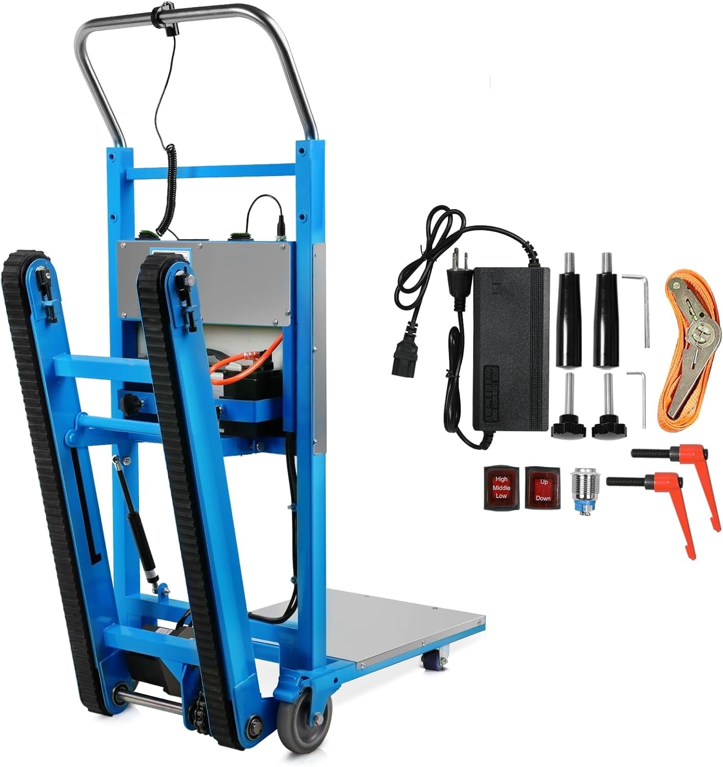 Gaonala 1250W Electric Stair Climbing Dolly 900lbs Heavy Duty 22Lx11.8Wx61H Alloy Steel Telescopic Handle 3-Mode Folding Blue for Furniture Appliances