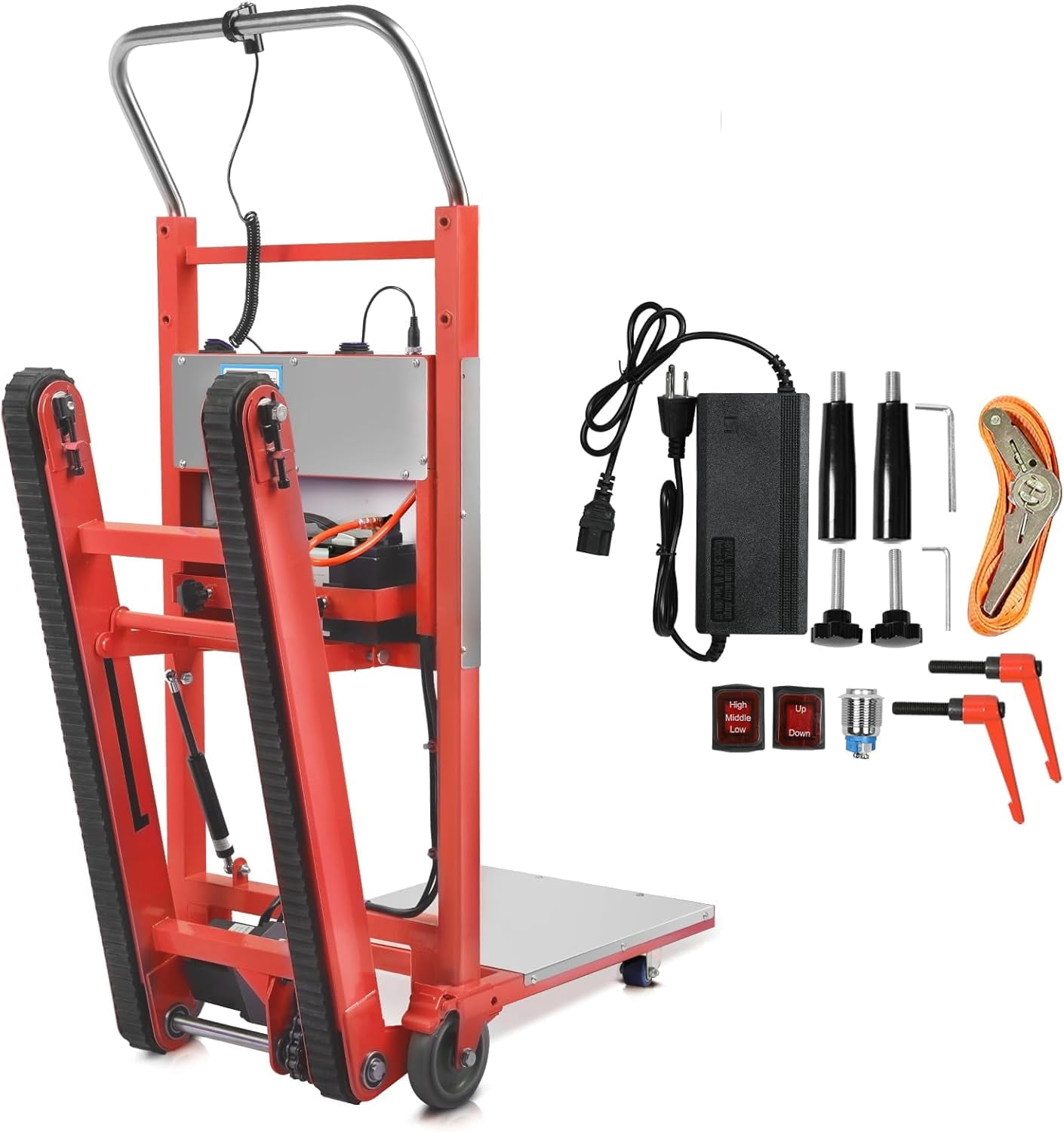 Gaonala 1250W Electric Stair Climbing Dolly 900lbs Heavy Duty 22Lx11.8Wx61H Alloy Steel Telescopic Handle 3-Mode Folding Orange for Furniture Appliances