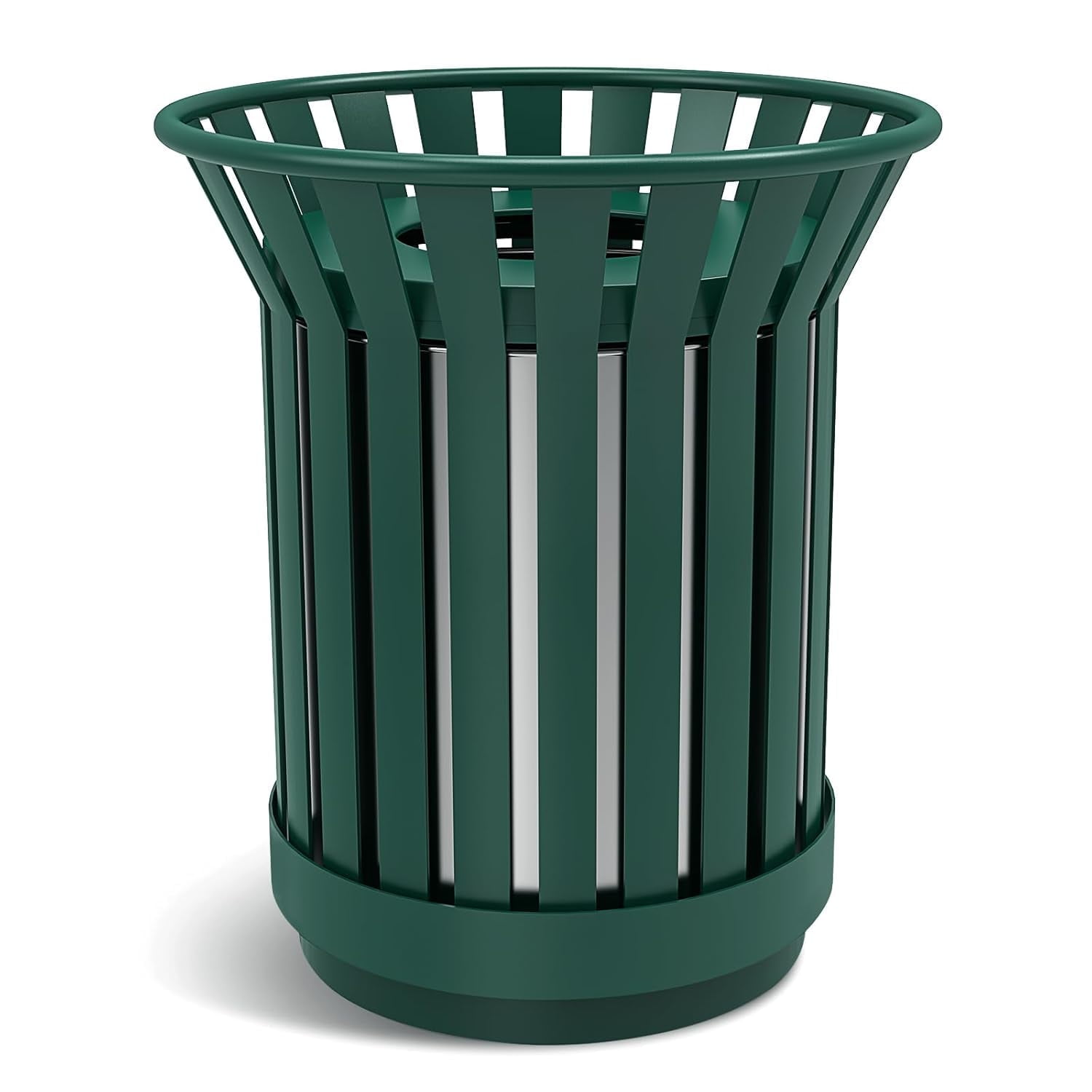 Gaonala Outdoor Metal Slatted Trash Can 30 - 52 Gallon Commercial Grade with Removable Inner Bin Waste Receptacle in Park School Beach Patio(Green)