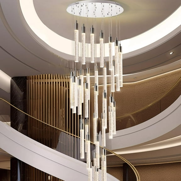 Gaonala 36 Light 236 inch Crystal Bubble Chandelier LED Dimmable 3000K-6000K Spiral Pendant Light for Foyer Entryway Silvery