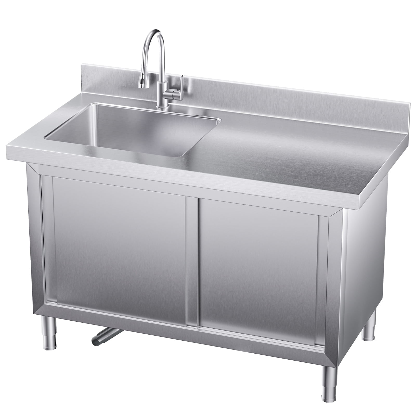 Gaonala 37.4in Outdoor Stainless Steel Utility Sink 2-Tier Cabinet Pull-out Faucet Workbench for Kitchen Office School