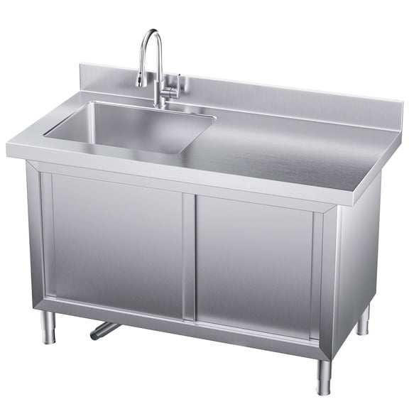 Gaonala 37.4in Outdoor Stainless Steel Utility Sink 2-Tier Cabinet Pull-out Faucet Workbench for Kitchen Office School