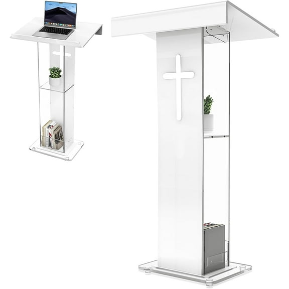 Gaonala 45.3in Acrylic Pulpit Lectern Design Double Shelves for Church Office School Conference clear