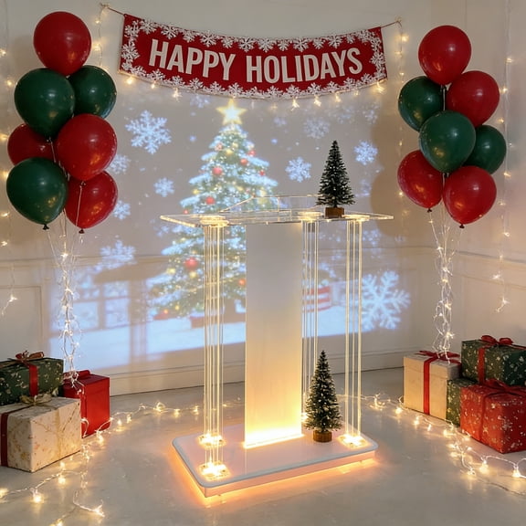 Gaonala 46 inch Clear Acrylic Church Pulpit with LED Lights Wheels Spacious Reading Platform for Speech Wedding Event