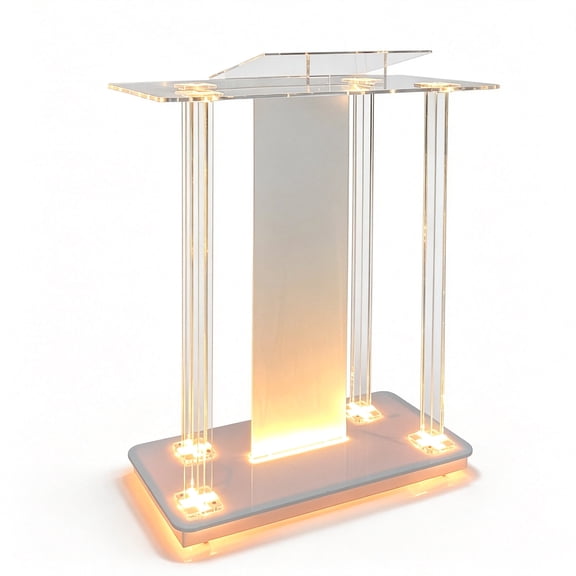 Gaonala 46 inch Clear Acrylic Church Pulpit with LED Lights Wheels Spacious Reading Platform for Speech Wedding Event