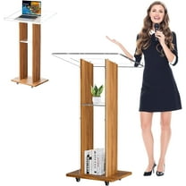 Gaonala 46in Acrylic and Wood Podium Lectern 10MM Thick Top Double Shelves for Church Classroom Office School