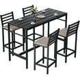 thumbnail image 1 of Gaonala 5 Piece Outdoor Patio Bar Set 50" Rectangular High Top Table with 4 Cushioned Stools Metal for Poolside Backyard(Black）, 1 of 7