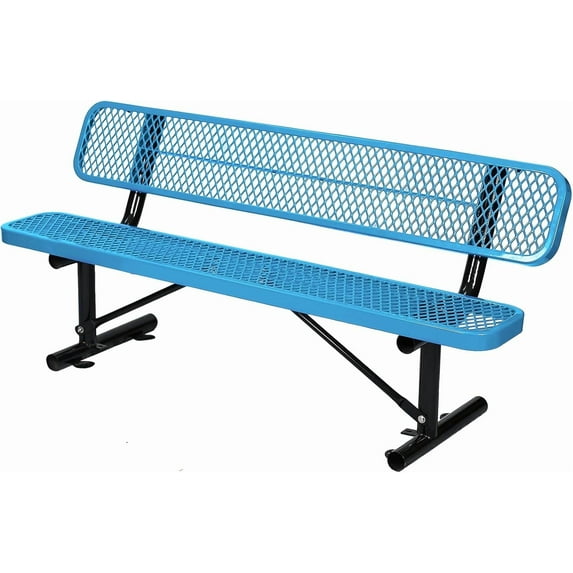 Gaonala 6ft Heavy Duty Metal Park Bench with Backrest Portable Frame for Shopping Malls Stores Patios Blue
