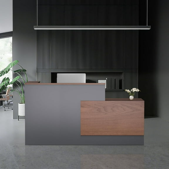 Gaonala 71IN Modern Wooden Commercial L Shaped Reception Desk with Counter Lockable Drawers for Office School Lobby Left Cabinet Walnut brown Color